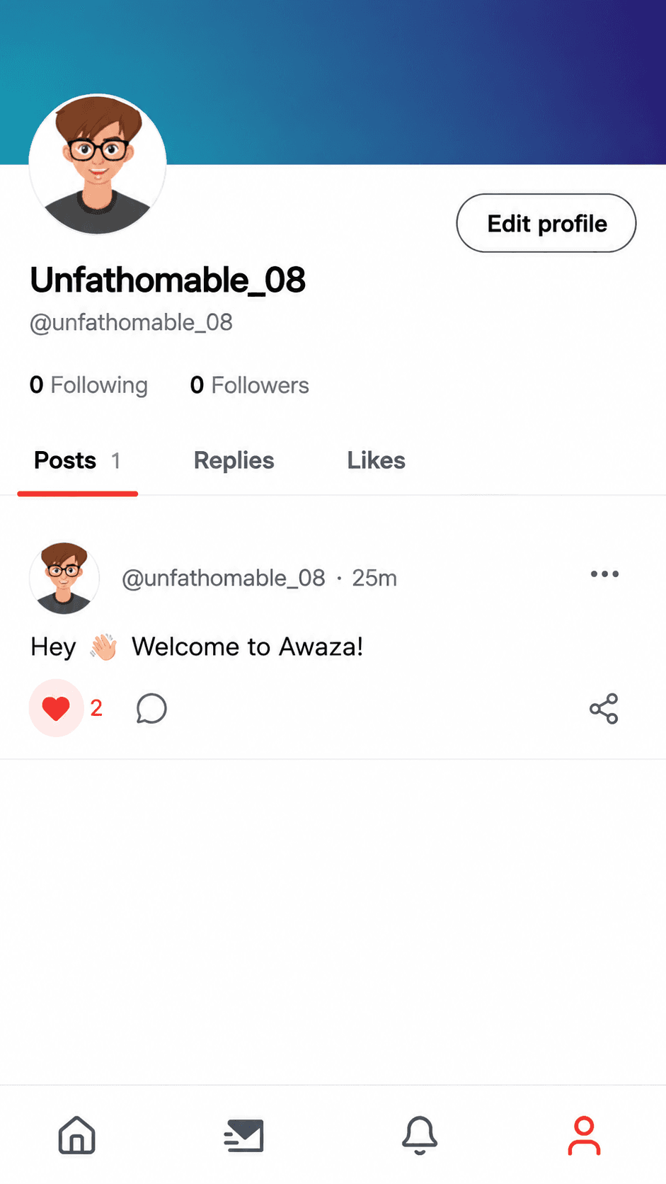 Awaza user profile and settings