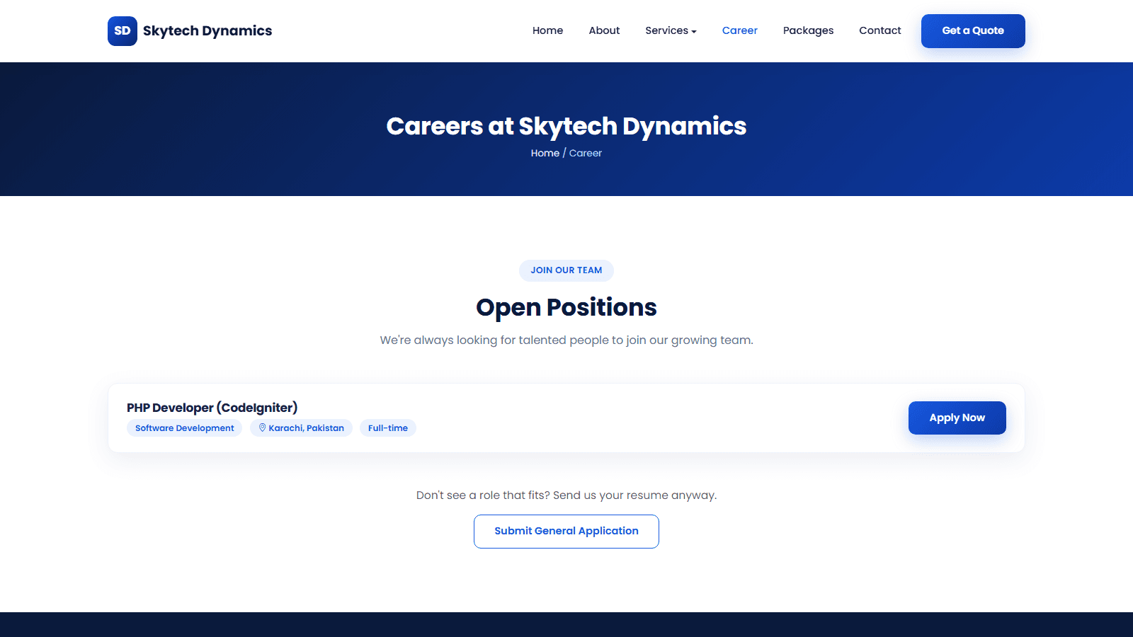 Skytech Dynamics careers page